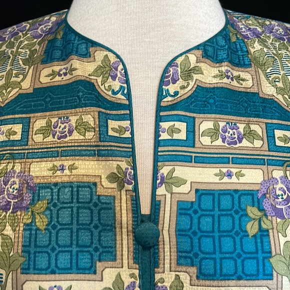 ADRIANNA PAPELL TEAL SILK SKIRT AND JACKET SET SIZE 8 - Picture 5 of 12